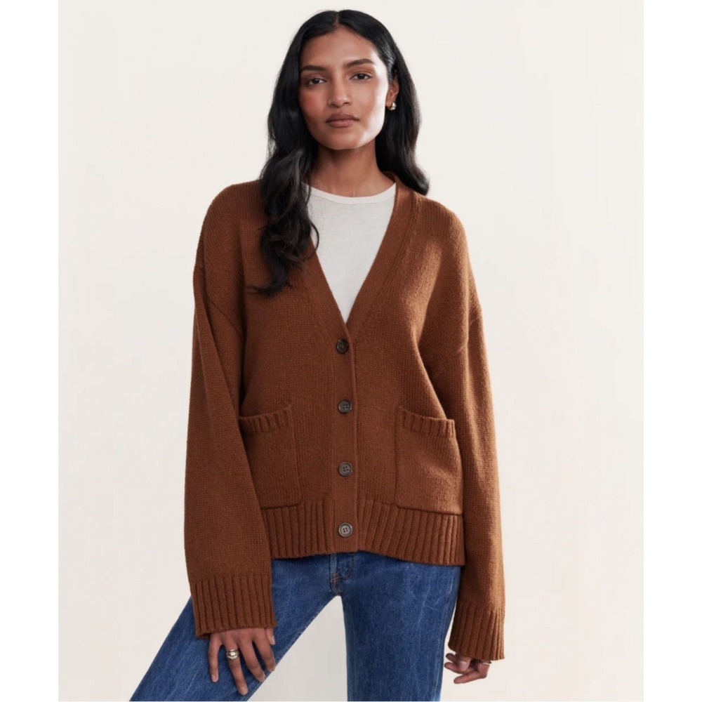 Jenni Kayne Everyday Cardigan Cinnamon Brown‎ Merino Wool Cotton XS 840-7510-C24